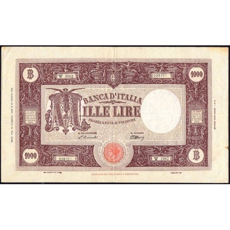 Italie - Pick 72c_9 - 1'000 lire - Série W 2062 - 19/12/1946 - Etat : TTB+