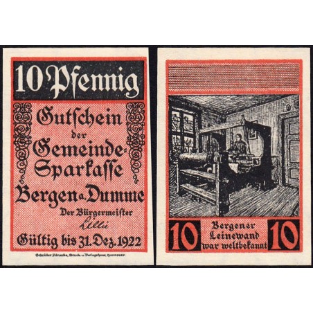 Allemagne - Notgeld - Bergen an der Dumme - 10 pfennig - 1921 - Etat : NEUF