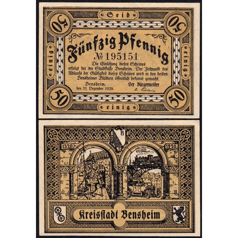 Allemagne - Notgeld - Bensheim - 50 pfennig - 31/12/1920 - Etat : NEUF