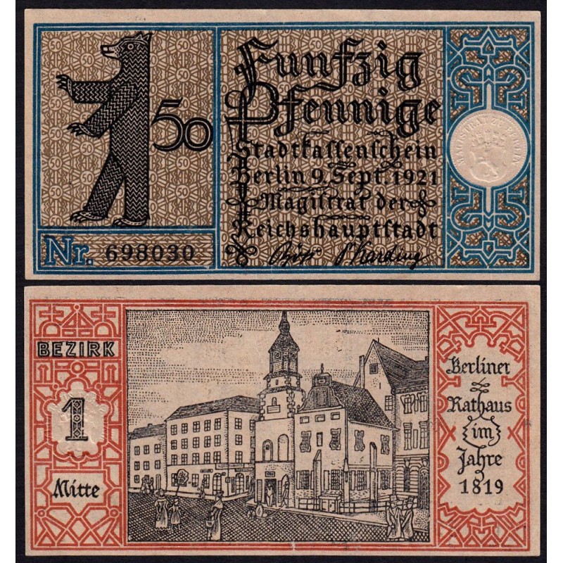 Allemagne - Notgeld - Berlin - 50 pfennig - Type 1/1 - 09/09/1921 - Etat : SPL