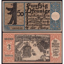 Allemagne - Notgeld - Berlin - 50 pfennig - Type 1/3 - 09/09/1921 - Etat : NEUF