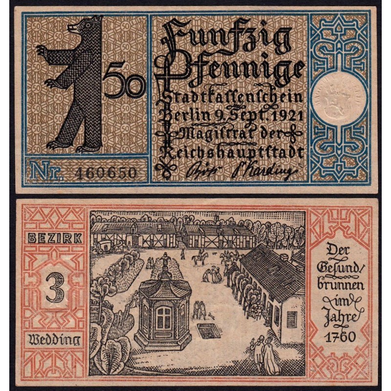 Allemagne - Notgeld - Berlin - 50 pfennig - Type 1/3 - 09/09/1921 - Etat : NEUF