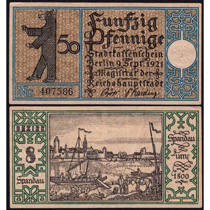 Allemagne - Notgeld - Berlin - 50 pfennig - Type 1/8 - 09/09/1921 - Etat : SUP