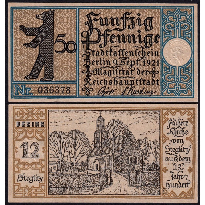 Allemagne - Notgeld - Berlin - 50 pfennig - Type 1/12 - 09/09/1921 - Etat : SPL