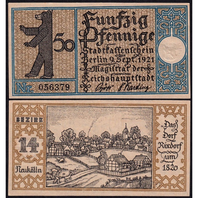Allemagne - Notgeld - Berlin - 50 pfennig - Type 1/14 - 09/09/1921 - Etat : SPL+