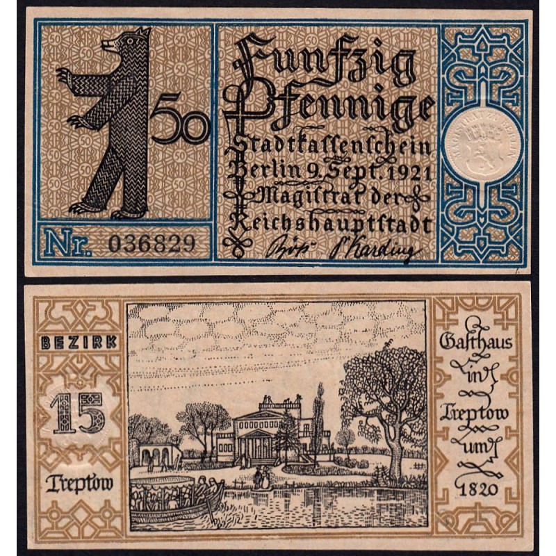 Allemagne - Notgeld - Berlin - 50 pfennig - Type 1/15 - 09/09/1921 - Etat : SPL+