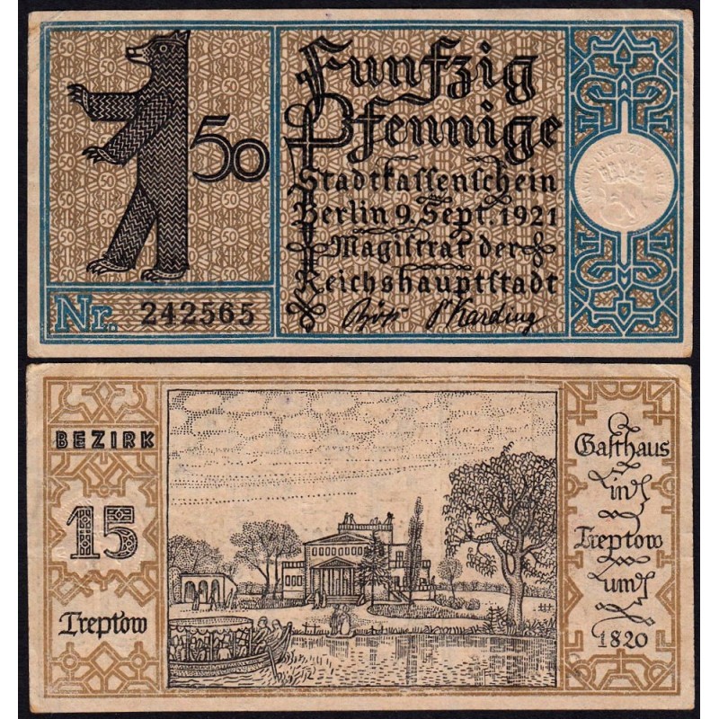Allemagne - Notgeld - Berlin - 50 pfennig - Type 1/15 - 09/09/1921 - Etat : SUP+