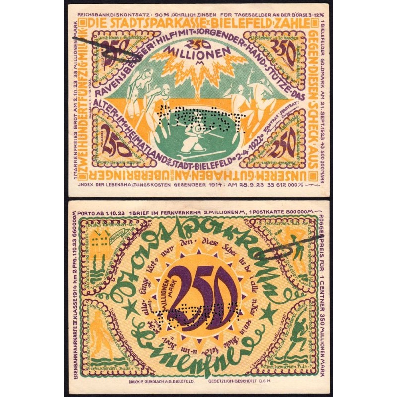 Allemagne - Notgeld - Bielefeld - 250 millions mark - 04/10/1923 - Etat : SUP