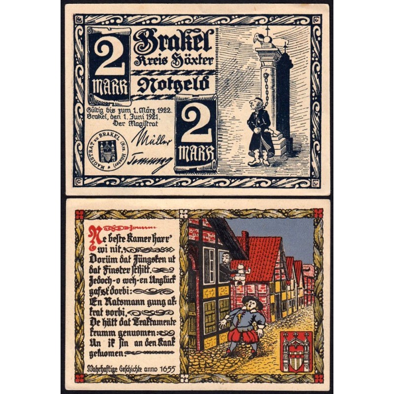 Allemagne - Notgeld - Brakel - 2 mark - Série 1 - 01/06/1921 - Etat : SPL+