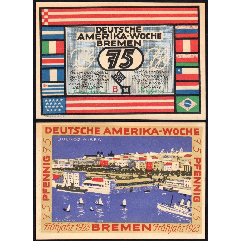 Allemagne - Notgeld - Bremen - Buenos Aires - 75 pfennig - Série B - 1923 - Etat : pr.NEUF
