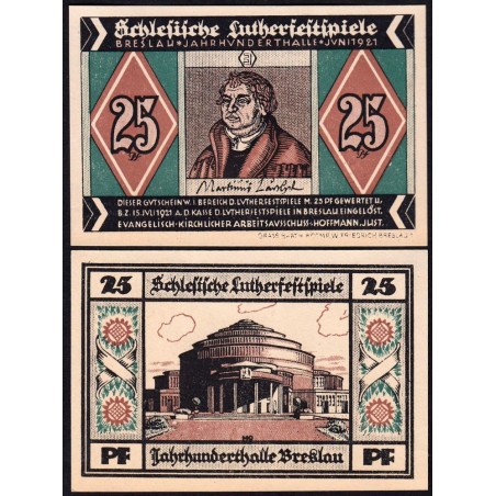 Pologne - Notgeld - Breslau (Wroclaw) - 25 pfennig - Lettre E - 06/1921 - Etat : NEUF