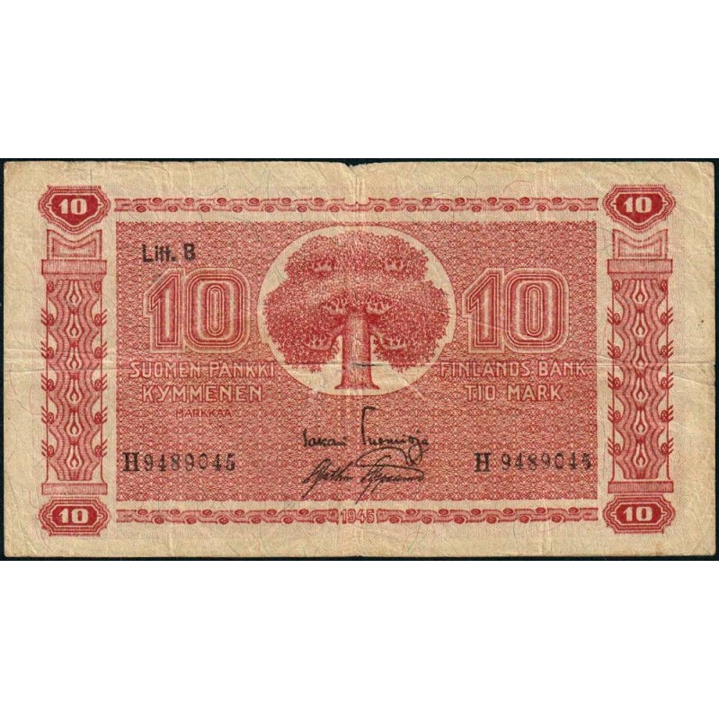 Finlande - Pick 85_16 - 10 markkaa - Litt. B - Série H - 1945 (1948) - Etat : TB-