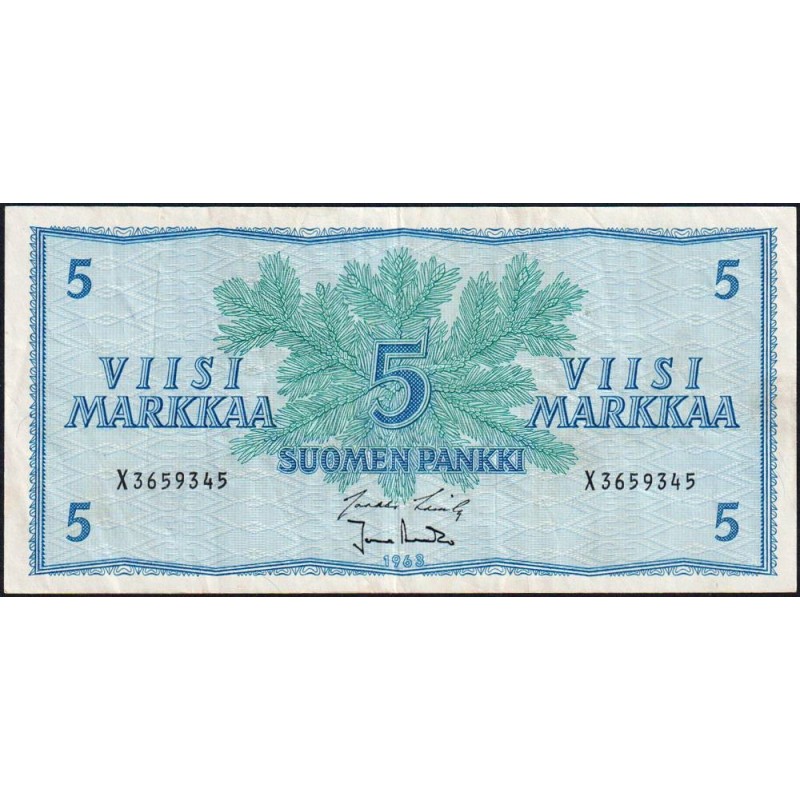 Finlande - Pick 99a_65 - 5 markka - série X - 1963 - Etat : TB+