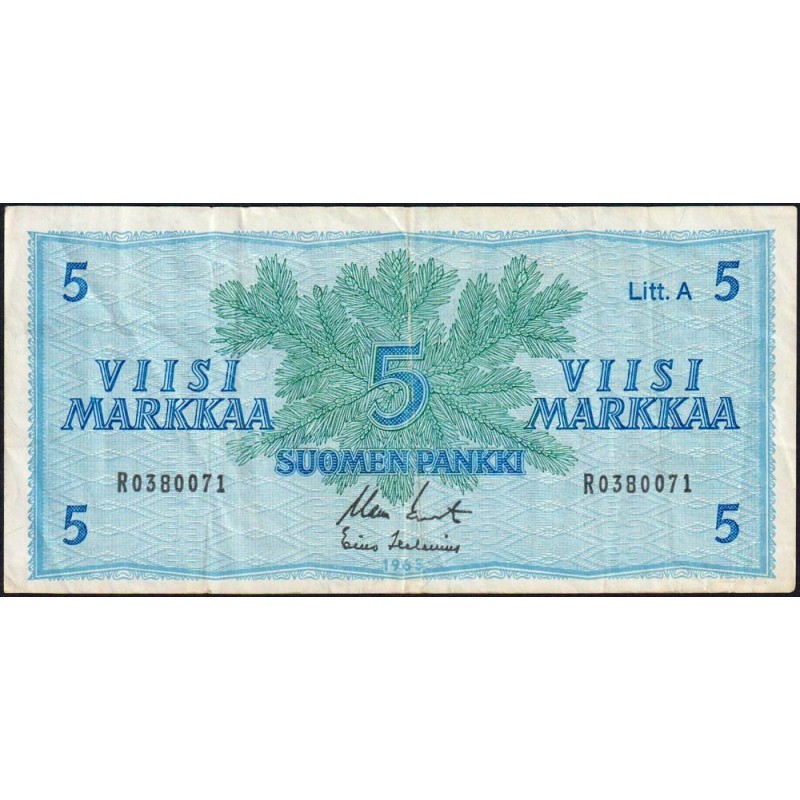 Finlande - Pick 103a_28 - 5 markkaa - Litt. A - Série R - 1963 (1976) - Etat : TB