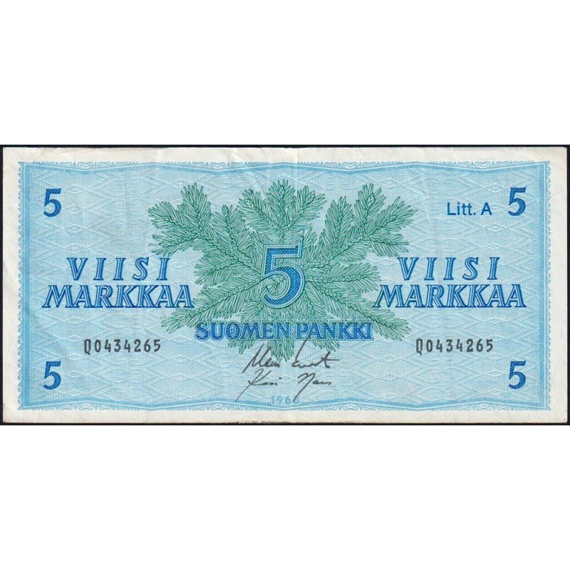 Finlande - Pick 103a_31 - 5 markkaa - Litt. A - Série Q - 1963 (1976) - Etat : TTB