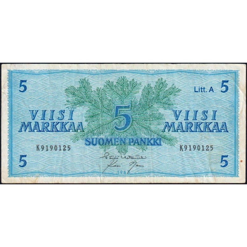 Finlande - Pick 103a_42 - 5 markkaa - Litt. A - Série K - 1963 (1976) - Etat : TB+