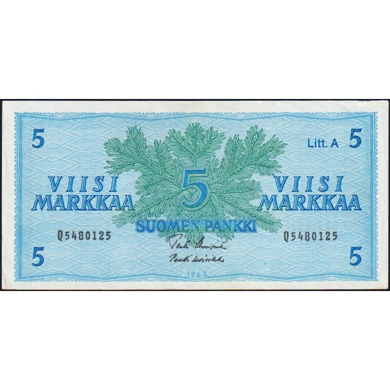 Finlande - Pick 103a_49 - 5 markkaa - Litt. A - Série Q - 1963 (1976) - Etat : SUP-