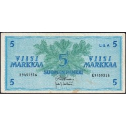 Finlande - Pick 103a_54 - 5 markkaa - Litt. A - Série K - 1963 (1976) - Etat : TB