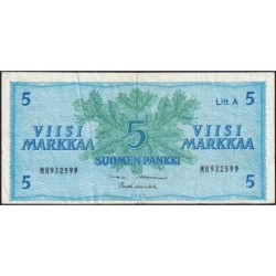 Finlande - Pick 103a_69 - 5 markkaa - Litt. A - Série M - 1963 (1976) - Etat : TB+