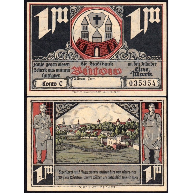 Pologne - Notgeld - Bütow (Bytów) - 1 mark - Konto C - Réf. 2 - 1922 - Etat : SPL