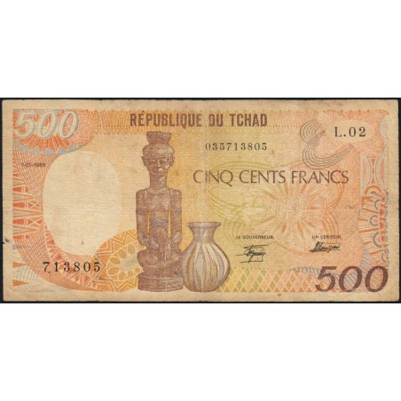 Tchad - Pick 9a_2 - 500 francs - Série L.02 - 01/01/1986 - Etat : B+