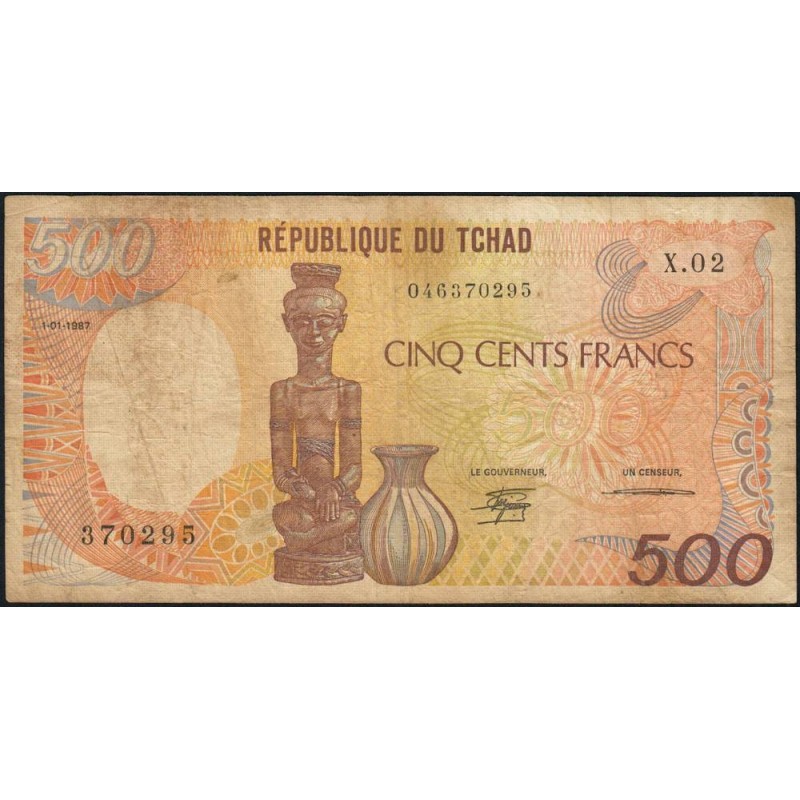 Tchad - Pick 9b - 500 francs - Série X.02 - 01/01/1987 - Etat : B