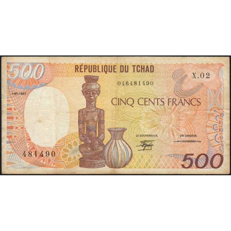 Tchad - Pick 9b - 500 francs - Série X.02 - 01/01/1987 - Etat : TB