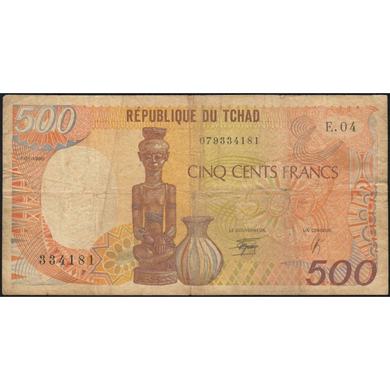 Tchad - Pick 9c - 500 francs - Série E.04 - 01/01/1990 - Etat : B+