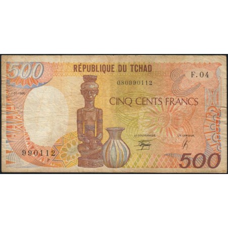 Tchad - Pick 9c - 500 francs - Série F.04 - 01/01/1990 - Etat : TB-