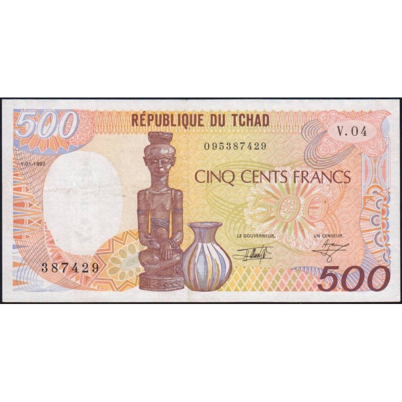 Tchad - Pick 9e - 500 francs - Série V.04 - 01/01/1992 - Etat : TTB+