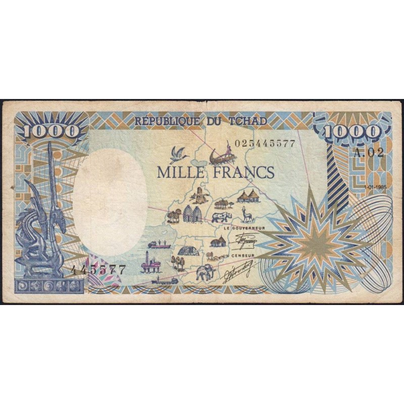 Tchad - Pick 10Aa_1 - 1'000 francs - Série A.02 - 01/01/1985 - Etat : TB