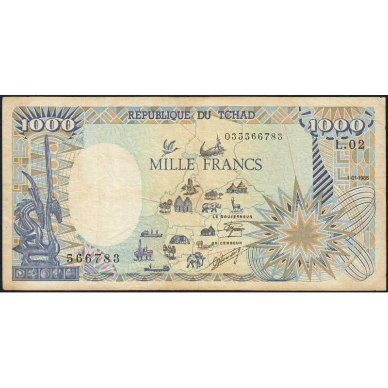 Tchad - Pick 10Aa_1 - 1'000 francs - Série L.02 - 01/01/1985 - Etat : TB+