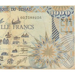Tchad - Pick 10Aa_1 - 1'000 francs - Série N.02 - 01/01/1985 - Etat : TB
