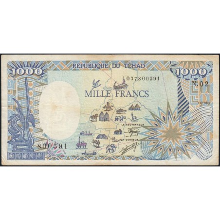 Tchad - Pick 10Aa_1 - 1'000 francs - Série N.02 - 01/01/1985 - Etat : TB+