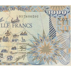 Tchad - Pick 10Aa_1 - 1'000 francs - Série N.02 - 01/01/1985 - Etat : TB+