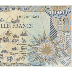 Tchad - Pick 10Aa_1 - 1'000 francs - Série N.02 - 01/01/1985 - Etat : TB+