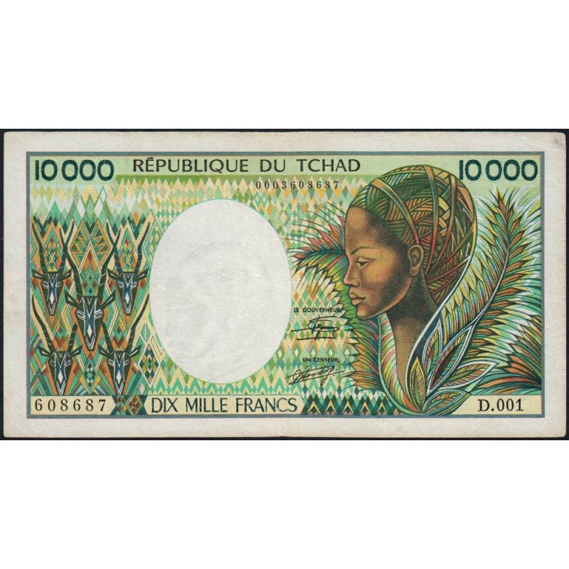 Tchad - Pick 12a_2 - 10'000 francs - Série D.001 - 1985 - Etat : TTB
