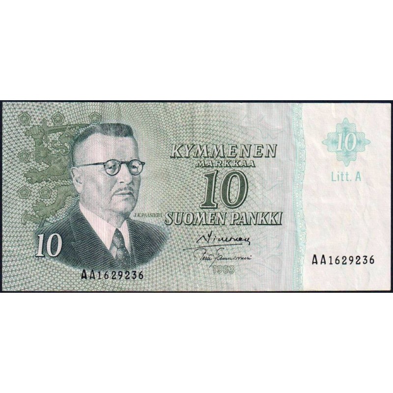 Finlande - Pick 104a_13 - 10 markkaa - Litt. A - Série AA - 1963 (1968) - Etat : TTB