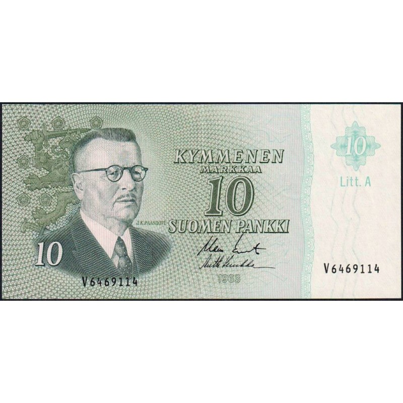 Finlande - Pick 104a_42 - 10 markkaa - Litt. A - Série V - 1963 (1968) - Etat : SUP