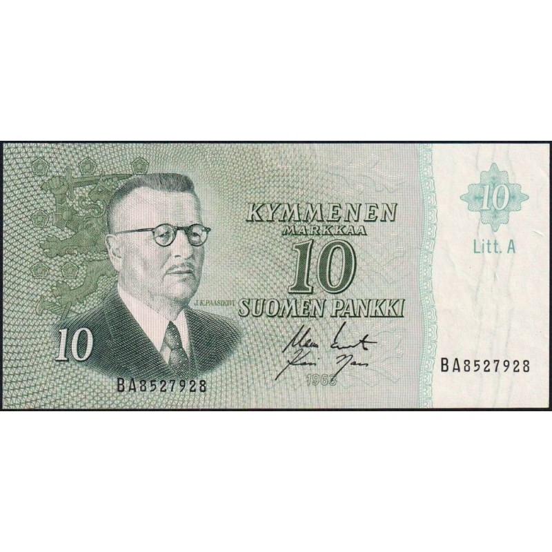 Finlande - Pick 104a_55 - 10 markkaa - Litt. A - Série BA - 1963 (1968) - Etat : TTB+