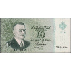 Finlande - Pick 104a_101 - 10 markkaa - Litt. A - Série BB - 1963 (1968) - Etat : SUP