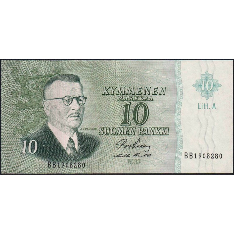 Finlande - Pick 104a_101 - 10 markkaa - Litt. A - Série BB - 1963 (1968) - Etat : SUP