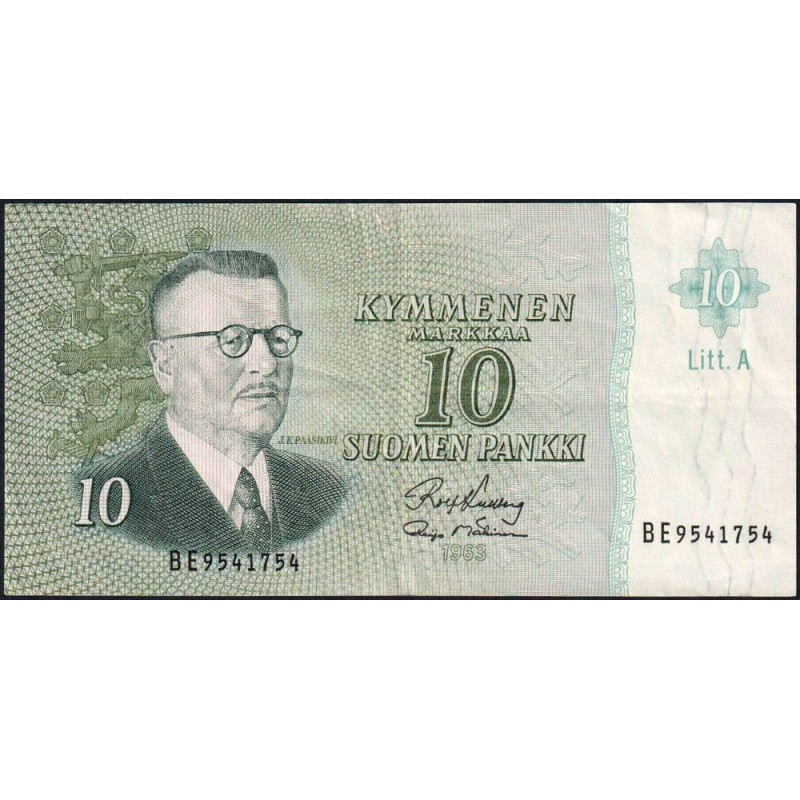 Finlande - Pick 104a_107 - 10 markkaa - Litt. A - Série BE - 1963 (1968) - Etat : TTB+