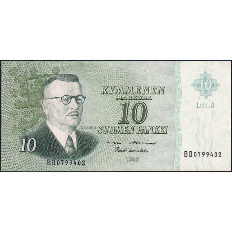 Finlande - Pick 104a_114 - 10 markkaa - Litt. A - Série BD - 1963 (1968) - Etat : SUP+