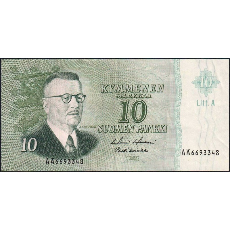 Finlande - Pick 104a_122 - 10 markkaa - Litt. A - Série AÄ - 1963 (1968) - Etat : TTB+