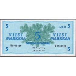 Finlande - Pick 106Aa_1 - 5 markkaa - Litt. B - Série Q - 1963 (1980) - Etat : SUP