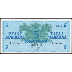 Finlande - Pick 106Aa_14 - 5 markkaa - Litt. B - Série A - 1963 (1980) - Etat : SUP