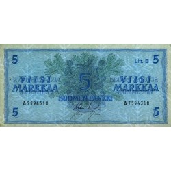 Finlande - Pick 106Aa_14 - 5 markkaa - Litt. B - Série A - 1963 (1980) - Etat : SUP