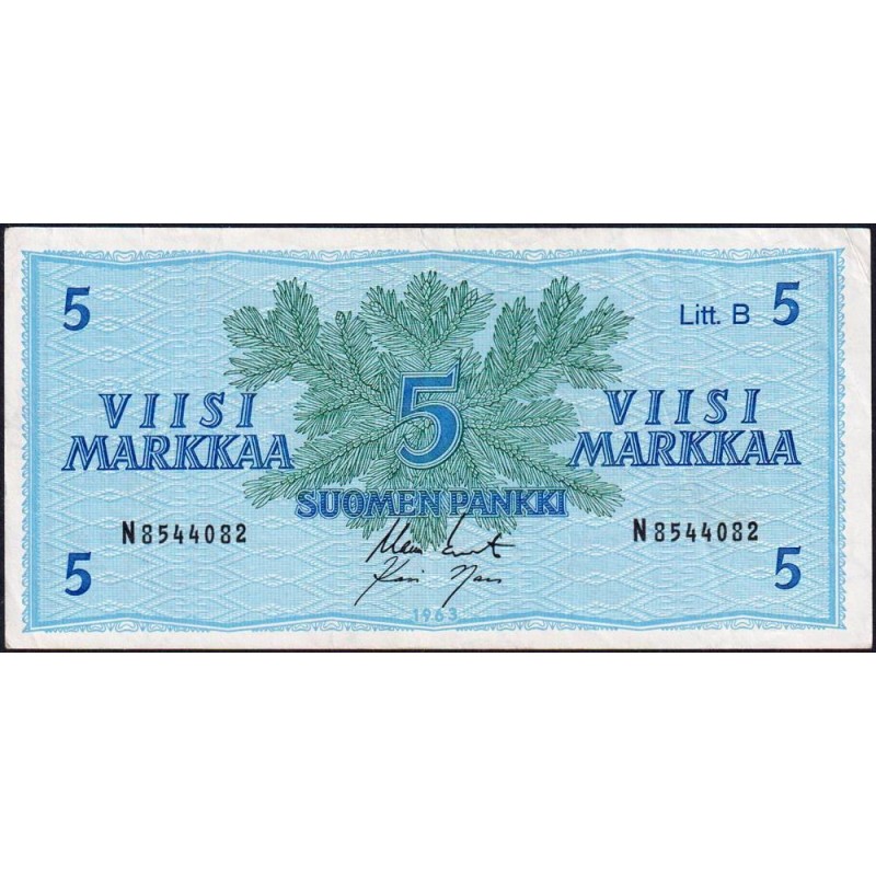 Finlande - Pick 106Aa_14 - 5 markkaa - Litt. B - Série N - 1963 (1980) - Etat : SUP