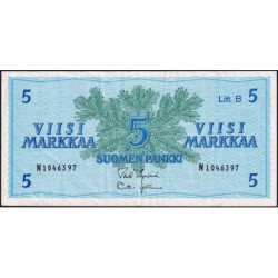 Finlande - Pick 106Aa_22 - 5 markkaa - Litt. B - Série N - 1963 (1980) - Etat : TTB